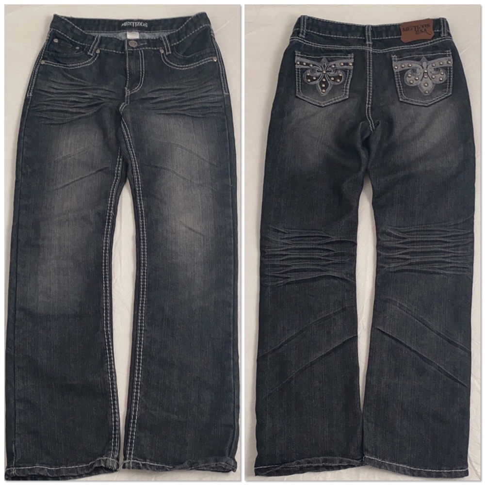 Meztizos blue gray black embellished straight jeans 16